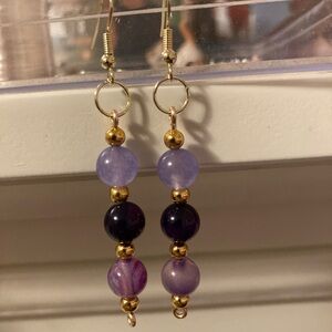 Handmade purple/gold glass beaded earrings
